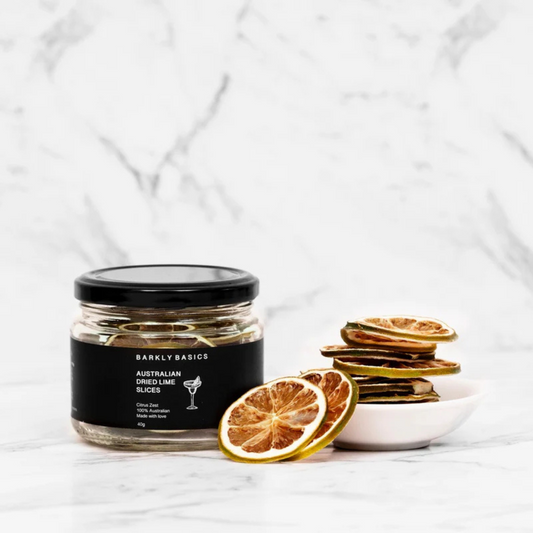 Barkly Basics Jar of Australian lime slices with dried lime slices on a white background - available at LOVINLIFE Co Byron Bay for all your gifts, candles and interior decorating needs