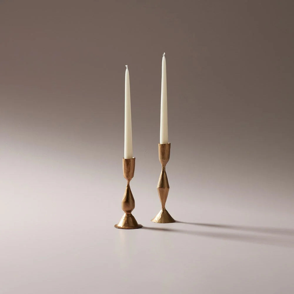 Belle Brass Candle Stands holding cream candles - available at LOVINLIFE Co Byron Bay for all your gifts, candles and interior decorating needs