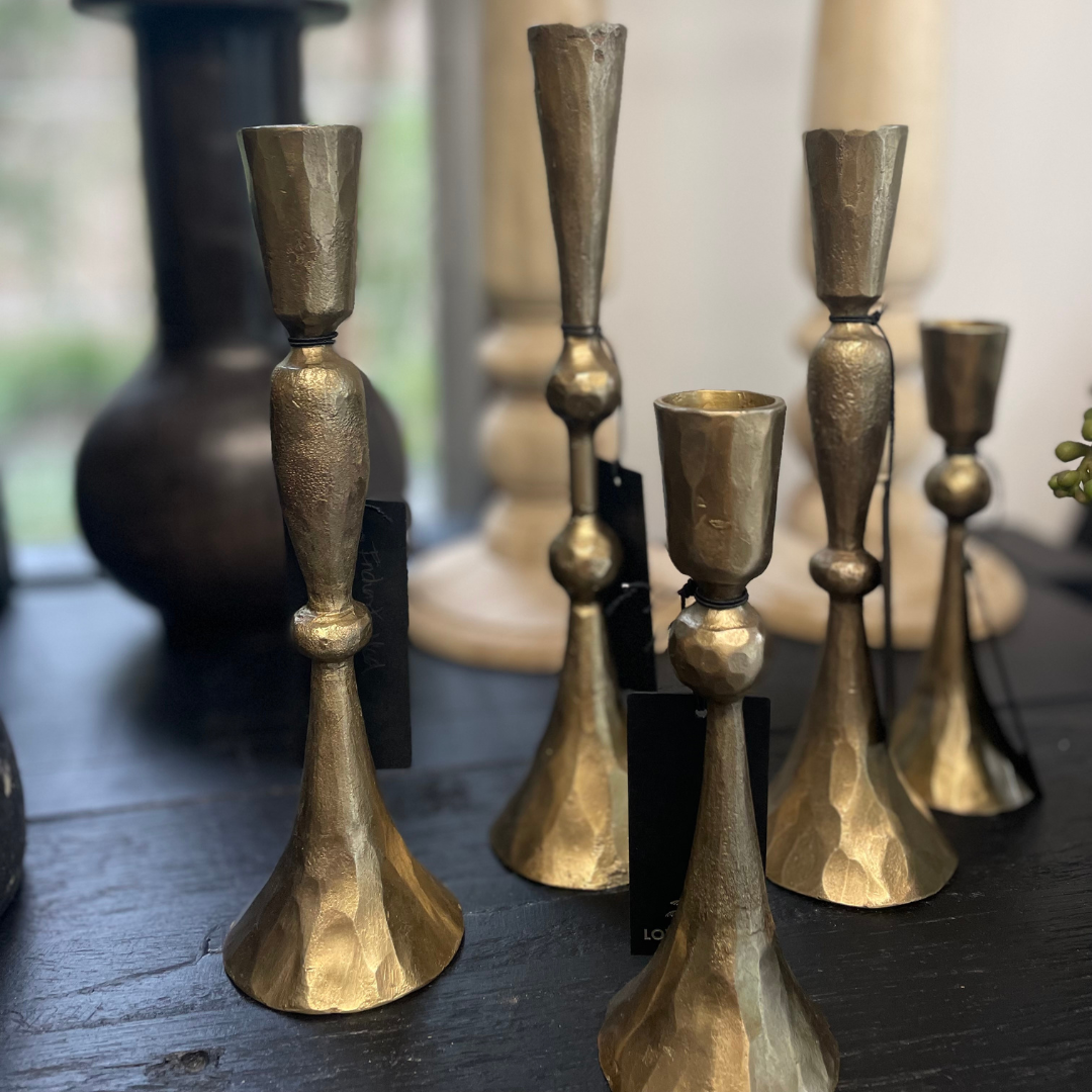 Enchant Brass Candle Stands on display at LOVINLIFE Co Byron Bay for all your gifts, candles and interior decorating needs