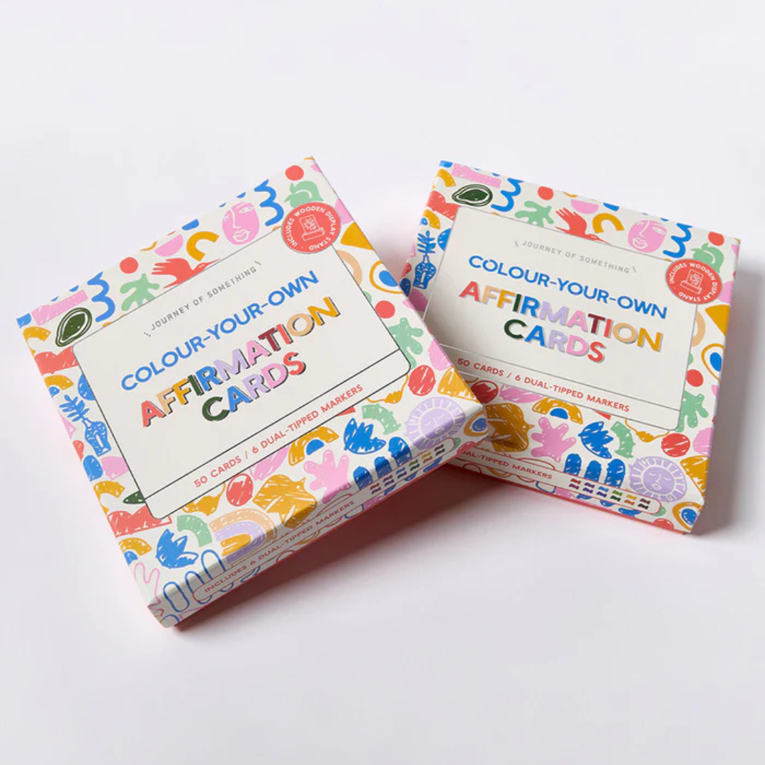 Affirmation Cards - Colour Your Own by Journey of Something - 2 x boxes pictured lying next to each other - Stocked at LOVINLIFE Co Byron Bay for all your gifts, candles and interior decorating needs