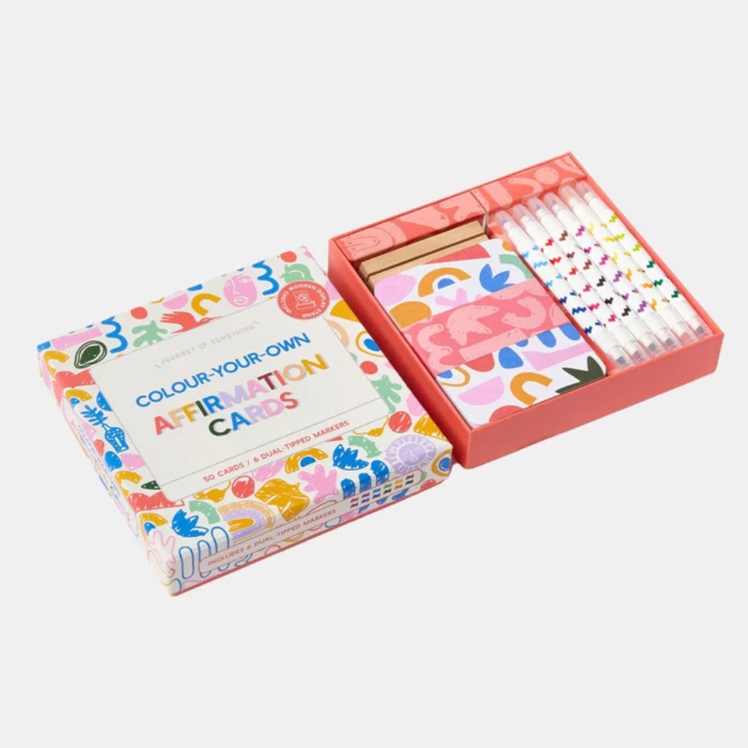 Affirmation Cards - Colour Your Own by Journey of Something - box pictured with lid off - Stocked at LOVINLIFE Co Byron Bay for all your gifts, candles and interior decorating needs