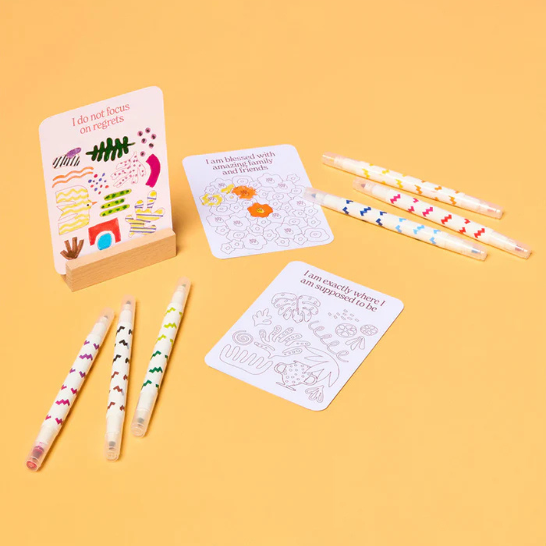 Affirmation Cards - Colour Your Own by Journey of Something - box contents pictured - Stocked at LOVINLIFE Co Byron Bay for all your gifts, candles and interior decorating needs