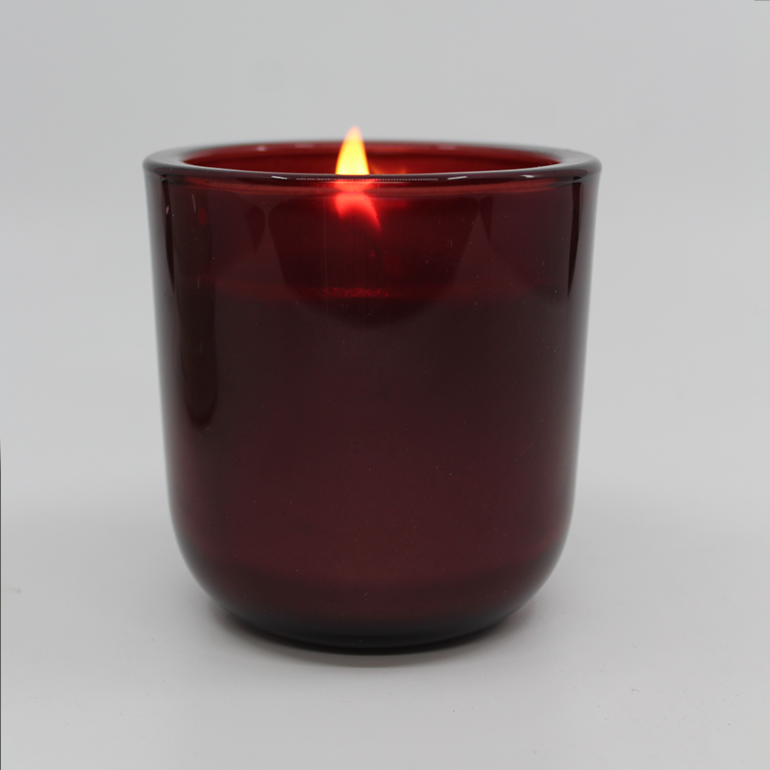 Coloured Glass Candle - Limited Edition from Francalia in red, pictured alight on a white background - Stocked at LOVINLIFE Co Byron Bay for all your gifts, candles and interior decorating needs