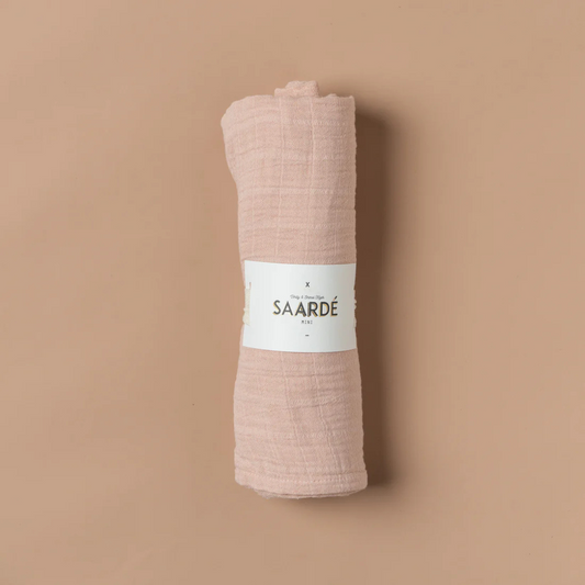 Crinkle Baby Wrap Blanket - Dusty Pink colour - pictured folded and in packaging - Stocked at LOVINLIFE Co Byron Bay for all your gifts, candles and interior decorating needs