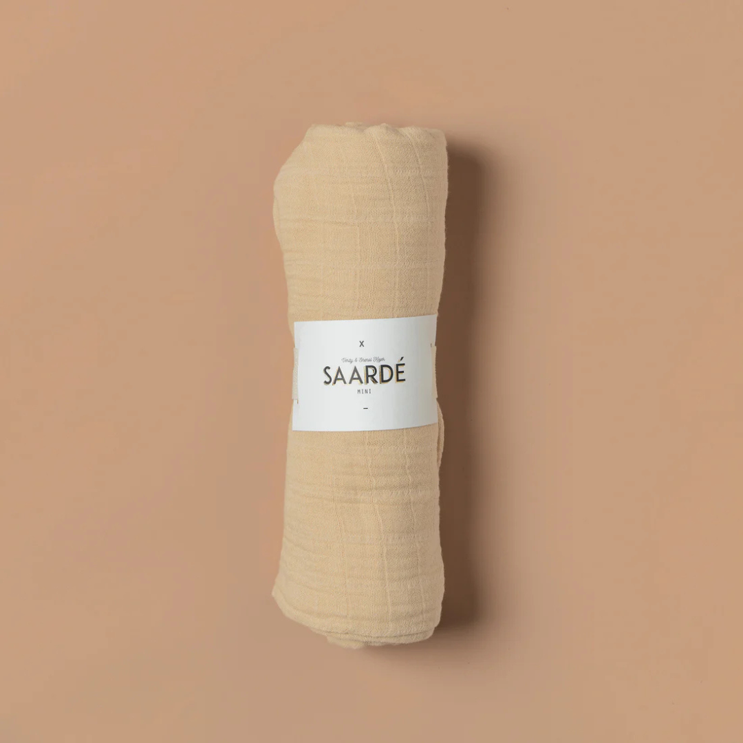 Crinkle Baby Wrap Blanket - Nutmeg yellow colour - pictured folded and in packaging - Stocked at LOVINLIFE Co Byron Bay for all your gifts, candles and interior decorating needs
