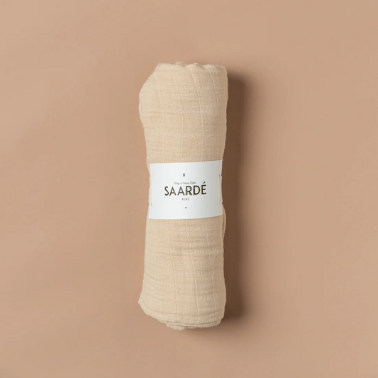 Crinkle Baby Wrap Blanket - Sand colour - pictured folded and in packaging - Stocked at LOVINLIFE Co Byron Bay for all your gifts, candles and interior decorating needs