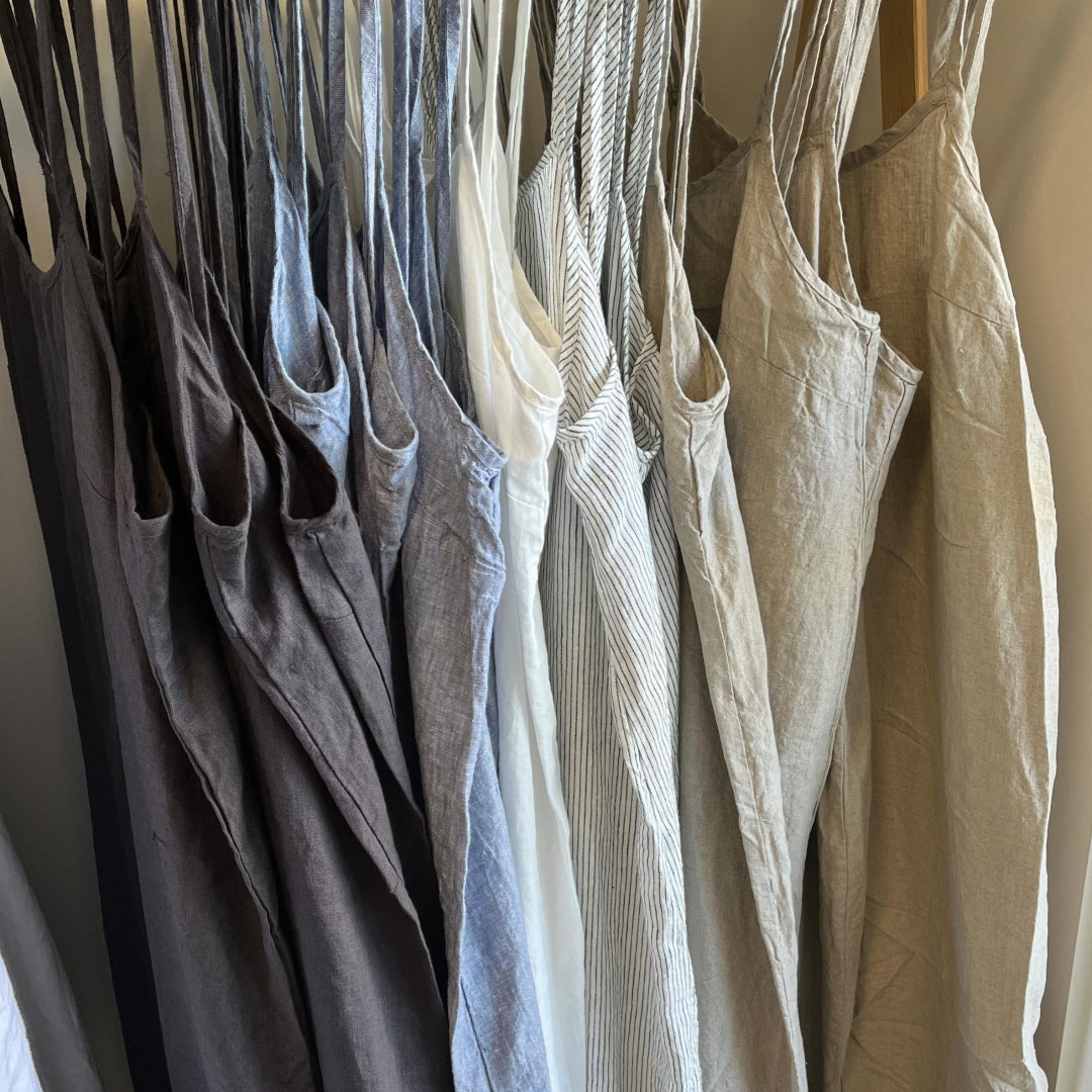 Versatile French Linen Slip Dresses, maxi and short lengths, by Miss Molly on display at LOVINLIFE Co Byron Bay for all your gifts, candles and interior decorating needs