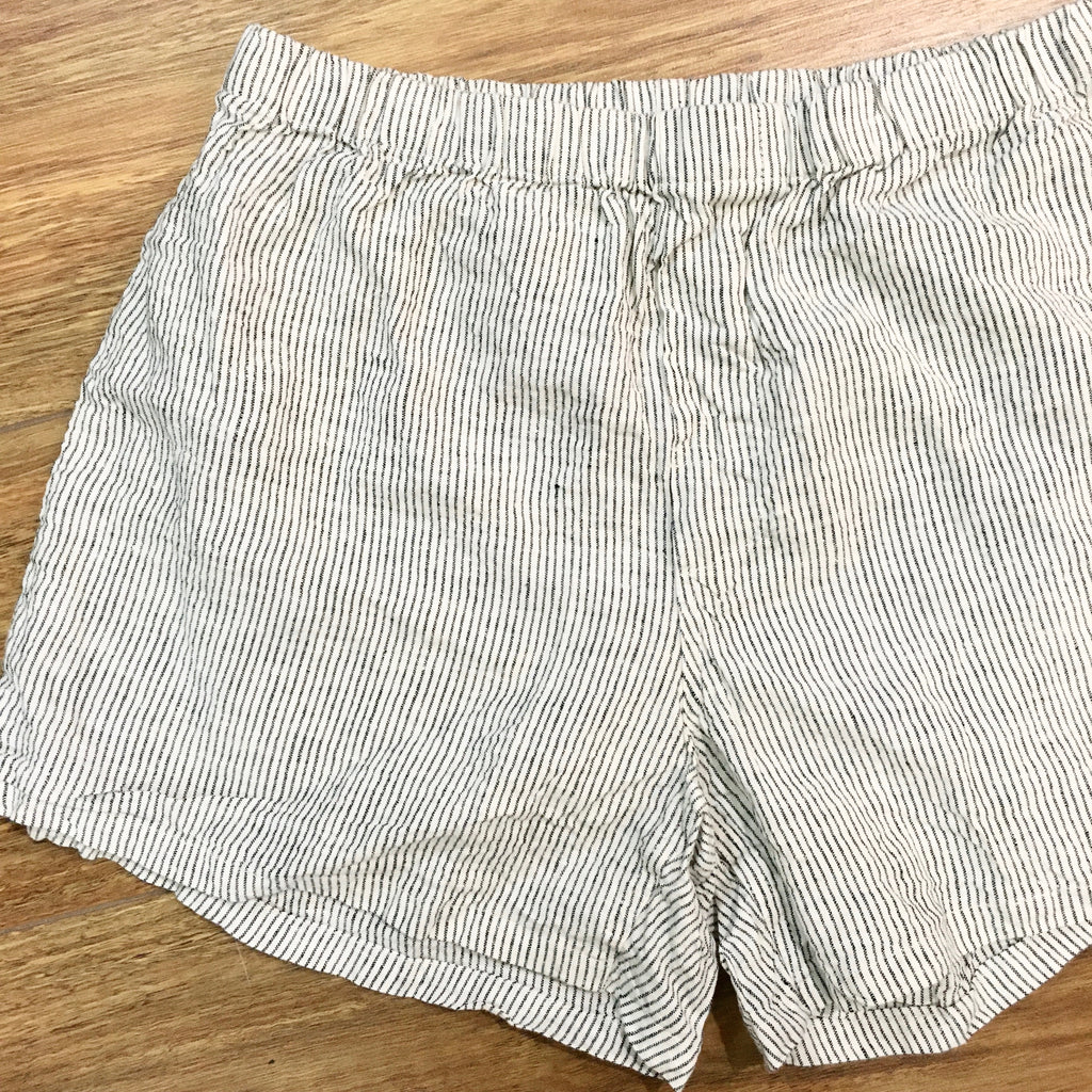 French flax linen unisex boxer shorts, loose, comfy and playful for men and women of all shapes and sizes - Available in 5 colours: White, Pinstripe, Natural, Navy & Charcoal – Pinstripe linen boxer shorts pictured in a flat lay - available at LOVINLIFE Co Byron Bay for all your gifts, candles and interior decorating needs