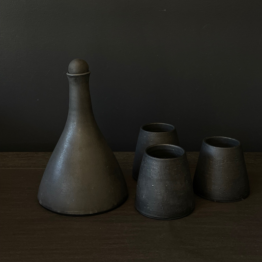 Lovinlife Co ByronBay - Handmade Ceramics Range - Carafe Series by MC STUDIO CERAMICS - Volcanic Black clay ceramic Carafe and Cups pictured - available at LOVINLIFE Co Byron Bay for all your gifts, candles and interior decorating needs