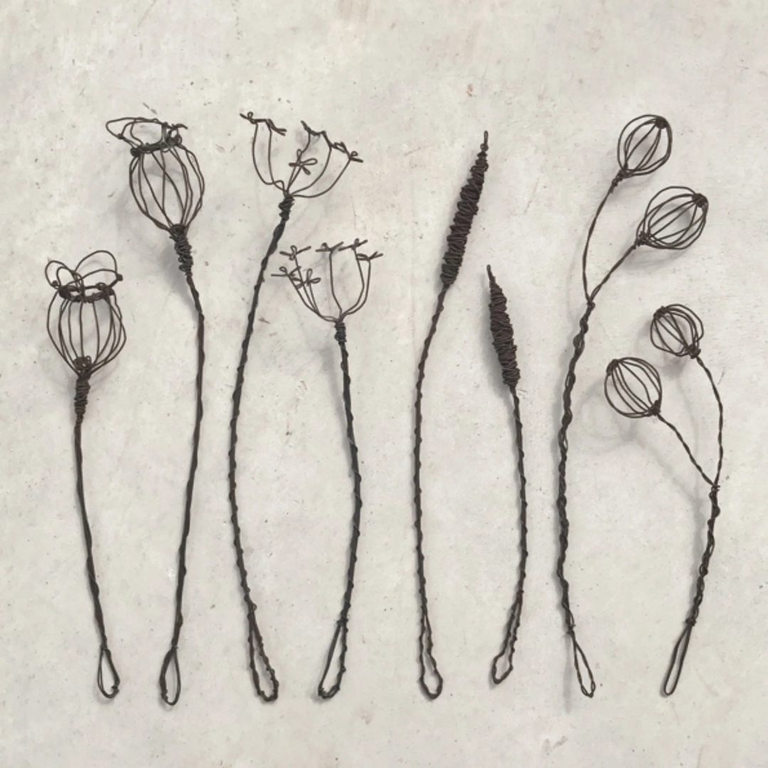 Twisted Wire Sprigs - Poppies, Cow Parsley, Bullrushes and Berries pictured as a flat lay - Stocked at LOVINLIFE Co Byron Bay for all your gifts, candles and interior decorating needs