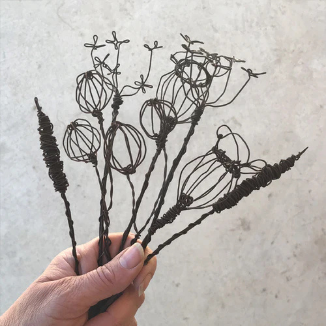 Twisted Wire Sprigs - Poppies, Cow Parsley, Bullrushes and Berries pictured being held as a bunch in a hand - Stocked at LOVINLIFE Co Byron Bay for all your gifts, candles and interior decorating needs