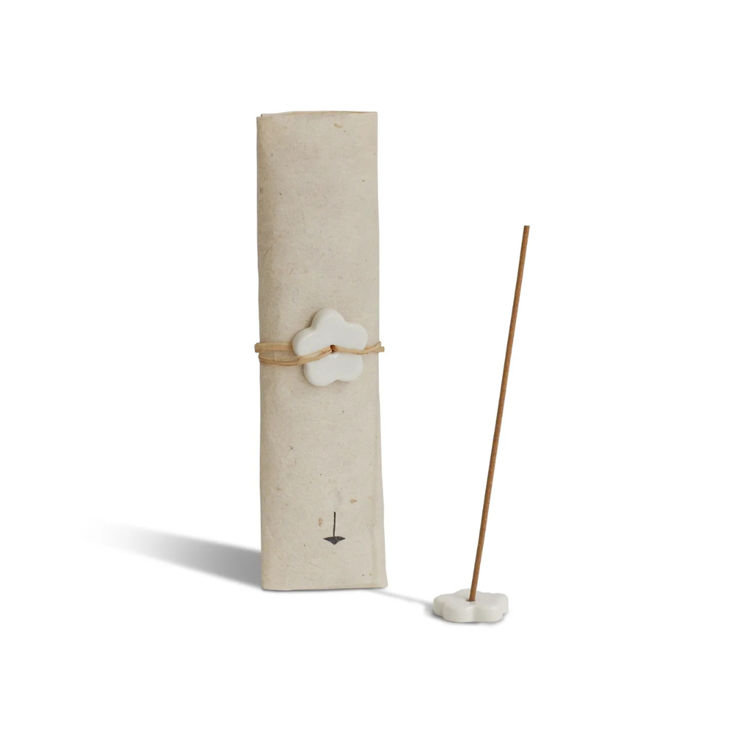Incense Set - Japanese Palo Santo - Woody · Citrusy · Resinous scent - picture of an incense stick standing in the holder with the packet standing next to it - Stocked at LOVINLIFE Co Byron Bay for all your gifts, candles and interior decorating needs