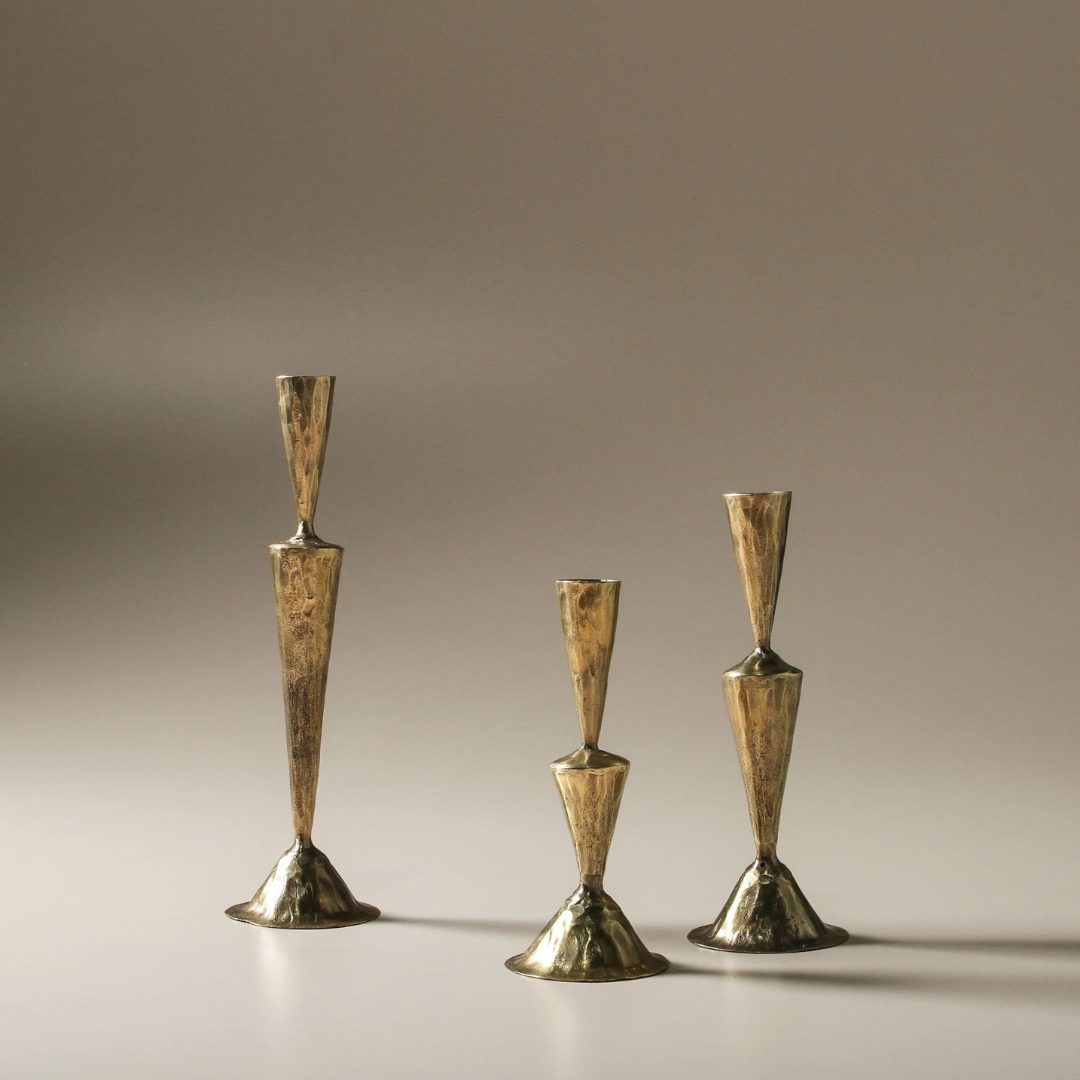 Iris Brass Candle Stands x 3 - available at LOVINLIFE Co Byron Bay for all your gifts, candles and interior decorating needs
