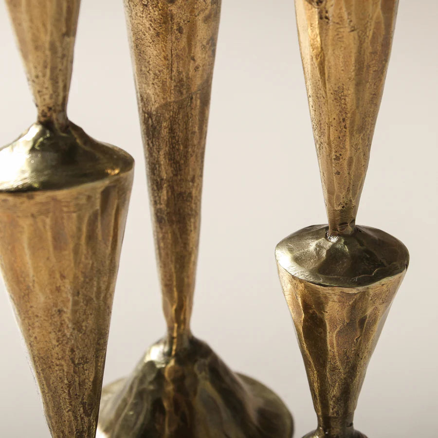 Iris Brass Candle Stands, close up of textured brass - available at LOVINLIFE Co Byron Bay for all your gifts, candles and interior decorating needs