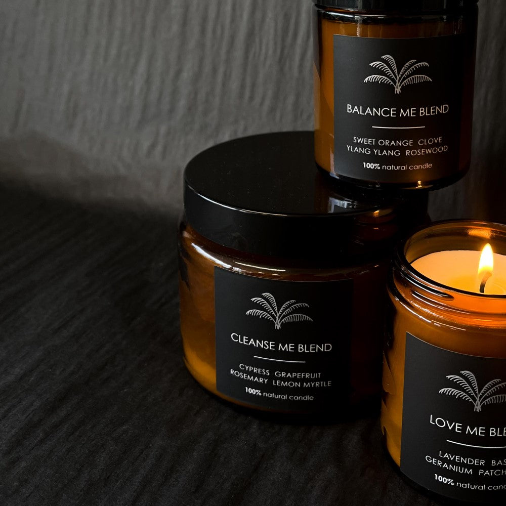 Lovinlife Co ByronBay - Signature Bath Salts and Candles Range, also available for wholesale - Custom All Natural Candle - Cleanse Me - Cyprus Grapefruit Rosemary Lemon Myrtle also pictured with Balance Me and Love Me Blend Candles - Handmade by LOVINLIFE CO Byron Bay - Available for Wholesale