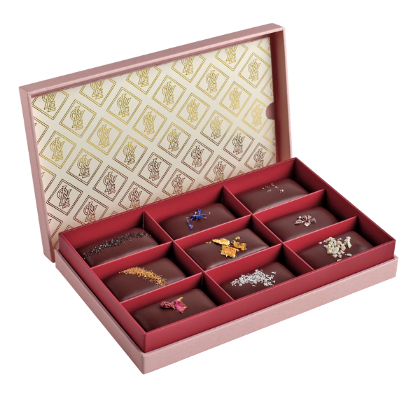 Open chocolate box with 9 x Loco Love Chocolates inside. Available at LOVINLIFE Co Byron Bay