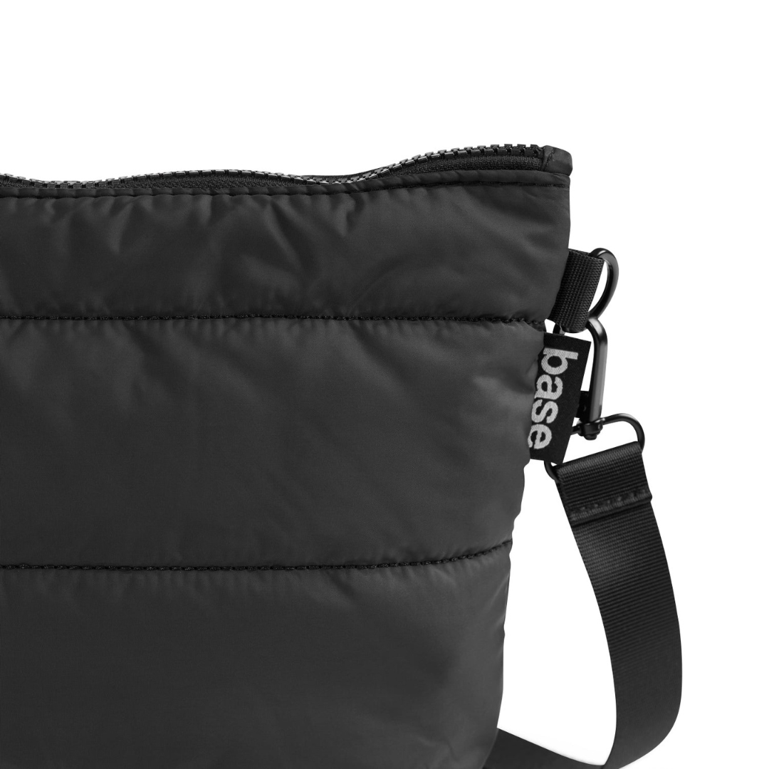 Stash Base Crossbody Bag - an everyday crossbody bag in soft, cloud-like fabric - black bag pictured, close up - Stocked at LOVINLIFE Co Byron Bay for all your gifts, candles and interior decorating needs