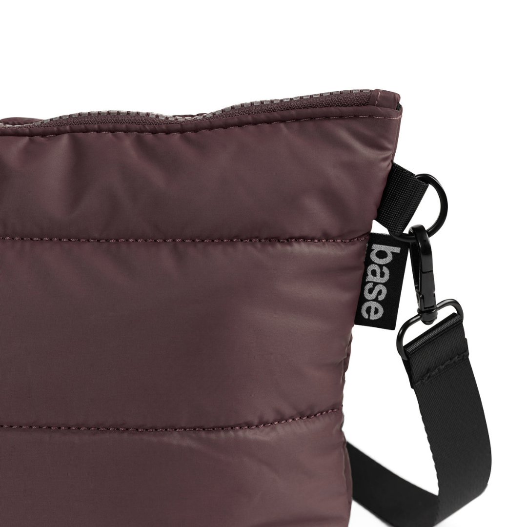 Stash Base Crossbody Bag - an everyday crossbody bag in soft, cloud-like fabric - chocolate bag pictured, close up - Stocked at LOVINLIFE Co Byron Bay for all your gifts, candles and interior decorating needs