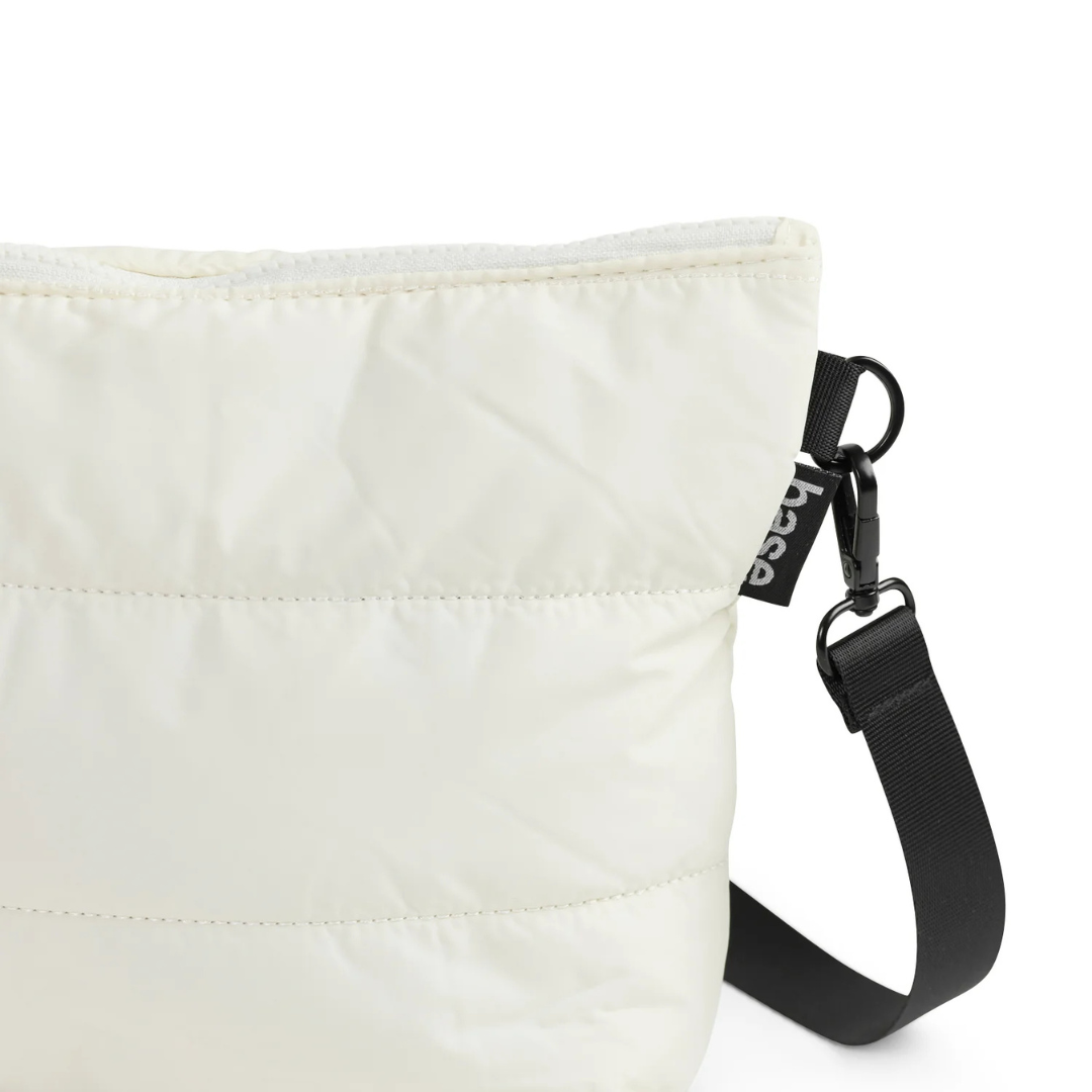 Stash Base Crossbody Bag - an everyday crossbody bag in soft, cloud-like fabric - ecru white bag pictured, close up - Stocked at LOVINLIFE Co Byron Bay for all your gifts, candles and interior decorating needs