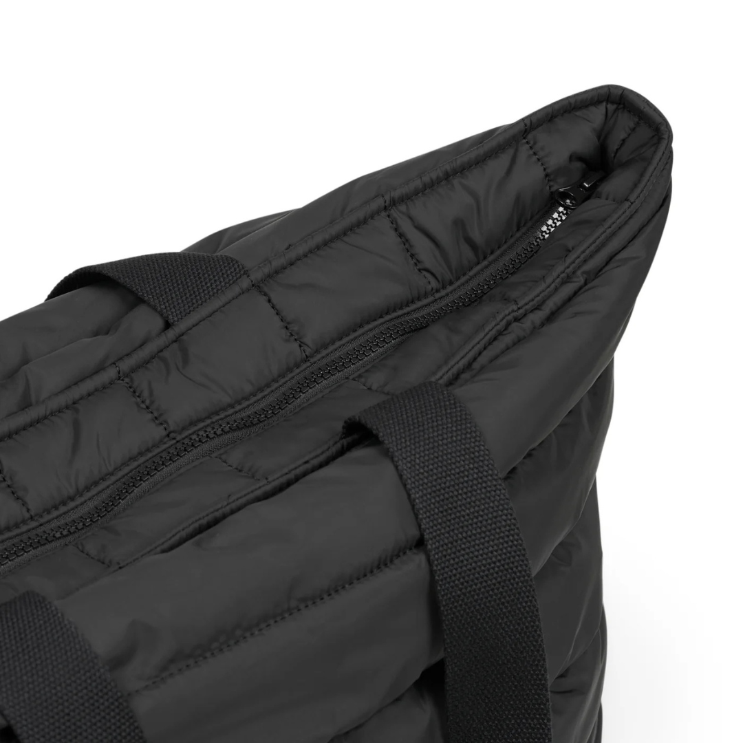 Take it Base Bag - A large soft-as-a-cloud shoulder bag for days on the go or weekends away - Black bag pictured, close up of fabric and zip - Stocked at LOVINLIFE Co Byron Bay for all your gifts, candles and interior decorating needs