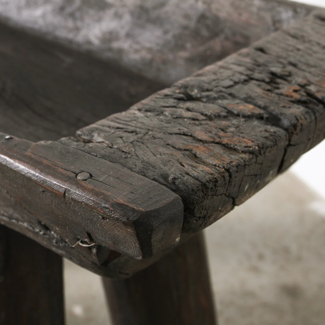 Indigo Love Vintage Indian Tray on Stand - close up of vintage wooden detail - Crafted from reclaimed wood - Indian Storage Tray on legs - display stand or tray - Stocked at LOVINLIFE Co Byron Bay for all your gifts, candles and interior decorating needs