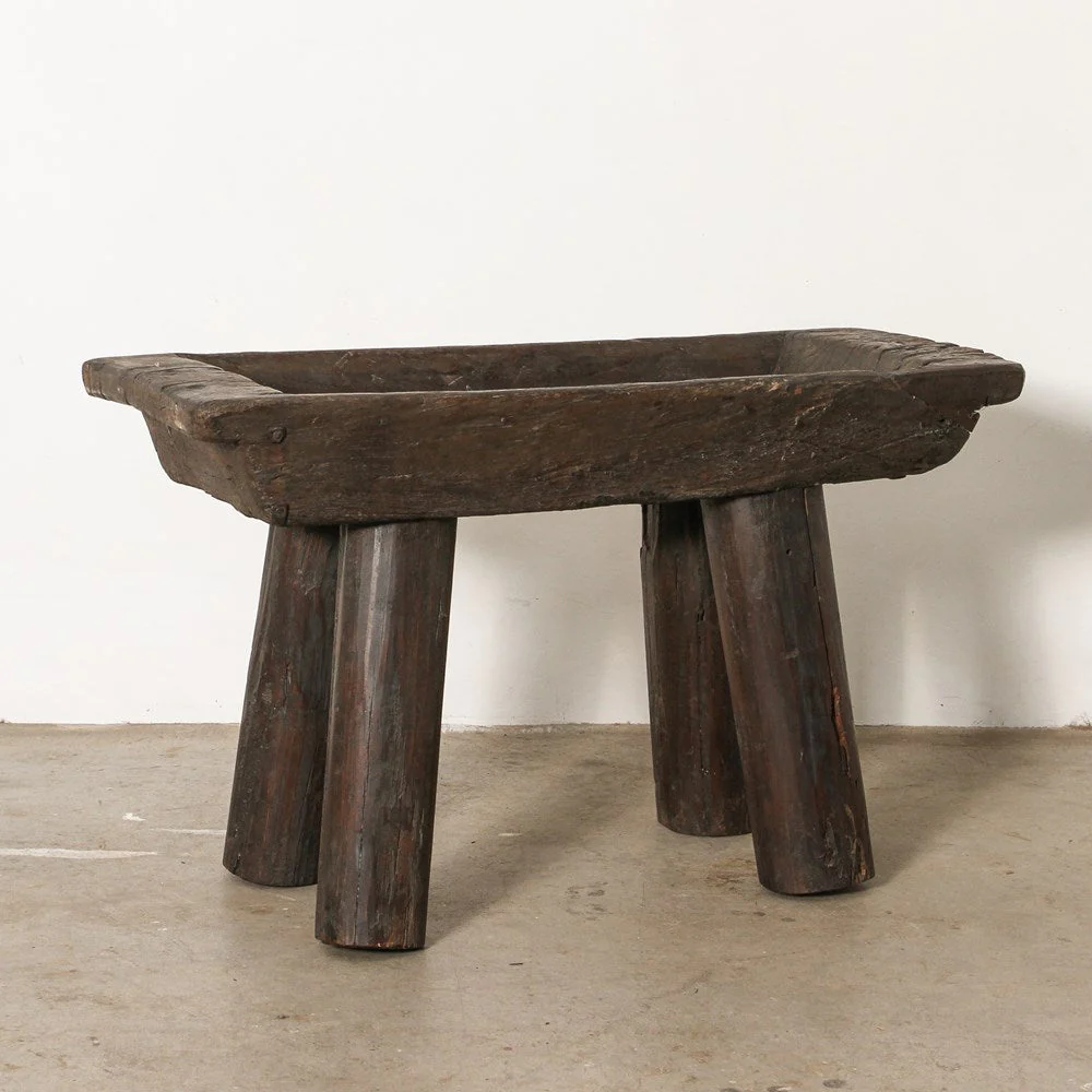 Indigo Love Vintage Indian Tray on Stand - side view - Crafted from reclaimed wood - Indian Storage Tray on legs - display stand or tray - Stocked at LOVINLIFE Co Byron Bay for all your gifts, candles and interior decorating needs