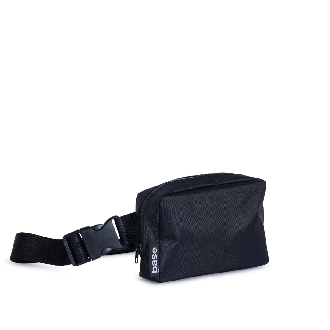 Waist Base Nylon Bag to wear on the waist like a fanny pack or bum bag, or slung over a shoulder - black bag pictured, side view - Stocked at LOVINLIFE Co Byron Bay for all your gifts, candles and interior decorating needs