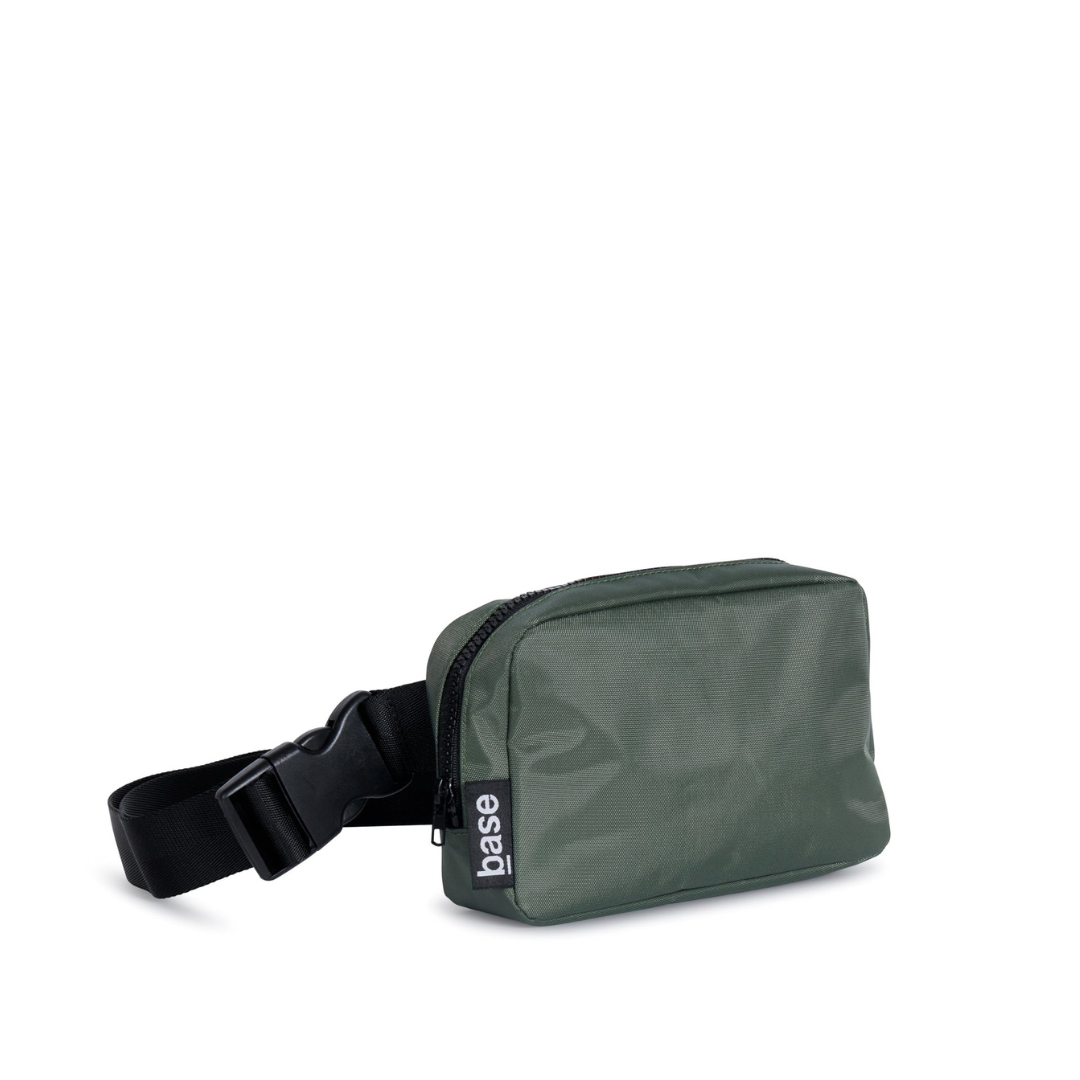 Waist Base Nylon Bag to wear on the waist like a fanny pack or bum bag, or slung over a shoulder - Khaki bag pictured, side view - Stocked at LOVINLIFE Co Byron Bay for all your gifts, candles and interior decorating needs