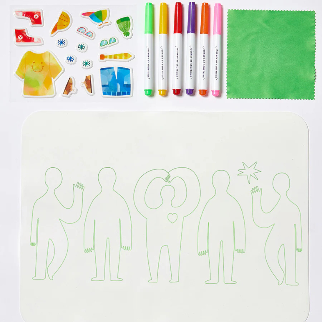 Wipeable Silicone Colouring Mat - FRIENDS - kit contents pictured as a flat lay - Stocked at LOVINLIFE Co Byron Bay for all your gifts, candles and interior decorating needs
