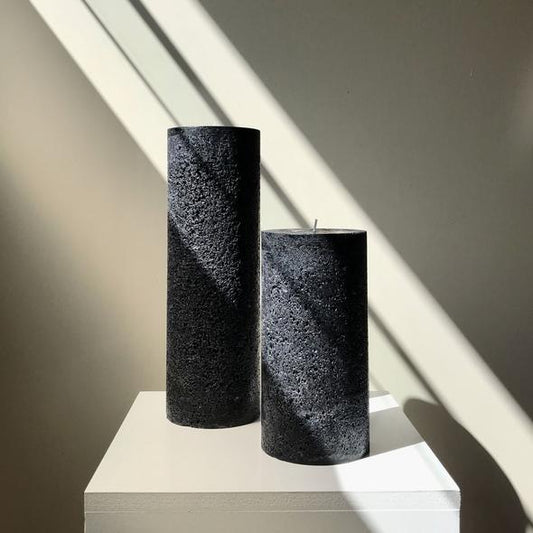Candle Kiosk - All Natural Textured Pillar Candles - black, large, unscented - Stocked at LOVINLIFE Co Byron Bay for all your gifts, candles and interior decorating needs