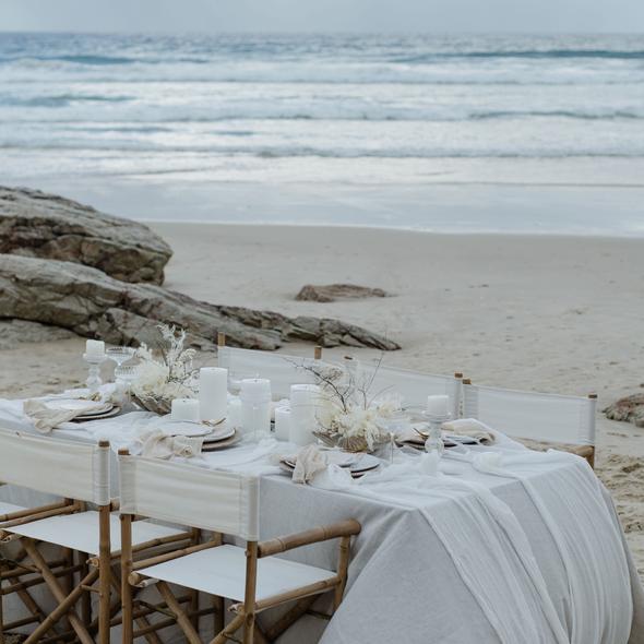 Candle Kiosk - All Natural Textured Pillar Candle - white, unscented on beach table setting - Stocked at LOVINLIFE Co Byron Bay for all your gifts, candles and interior decorating needs