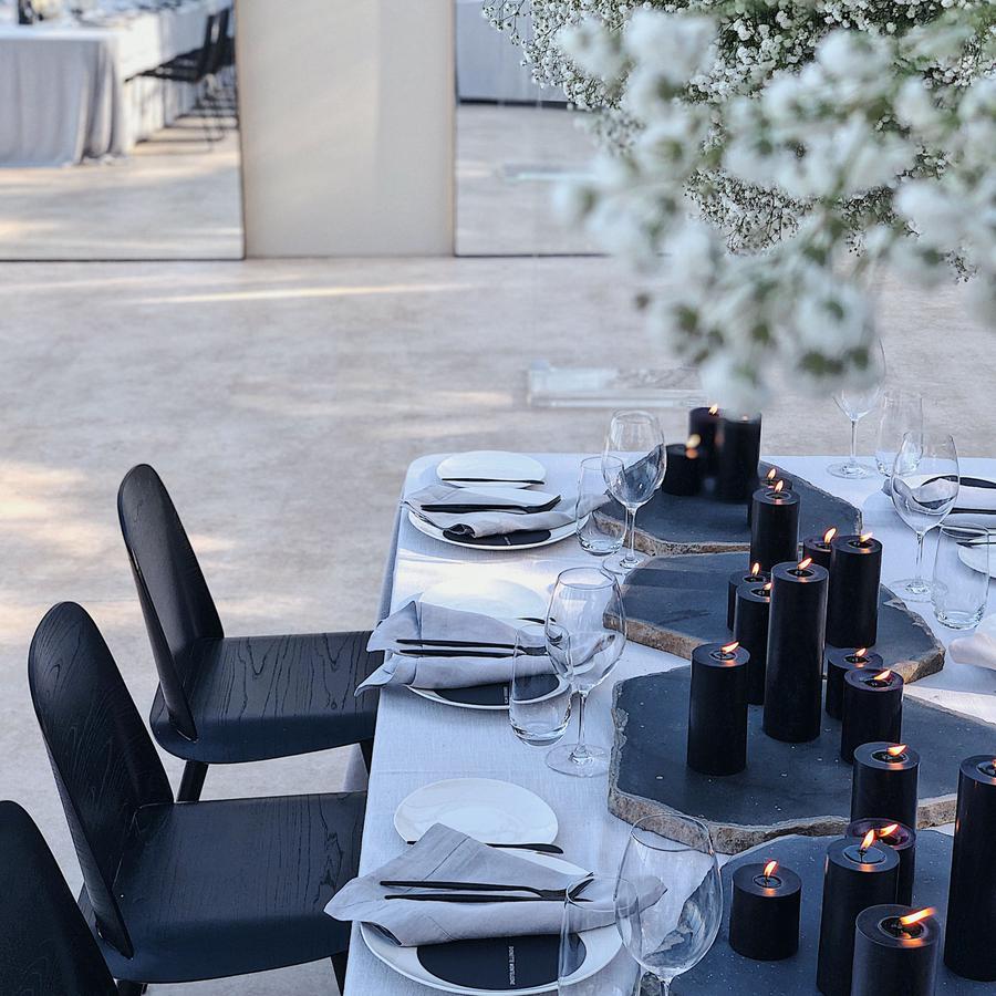 Candle Kiosk - Solid Black Pillar Candles - on table set with black theme - Stocked at LOVINLIFE Co Byron Bay for all your gifts, candles and interior decorating needs