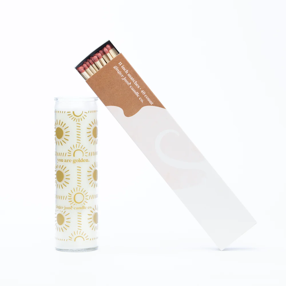 Matches XL - Box of 40 x 14" strike matches - "Life's short, burn the candle" resting against candle - Stocked at LOVINLIFE Co Byron Bay for all your gifts, candles and interior decorating needs