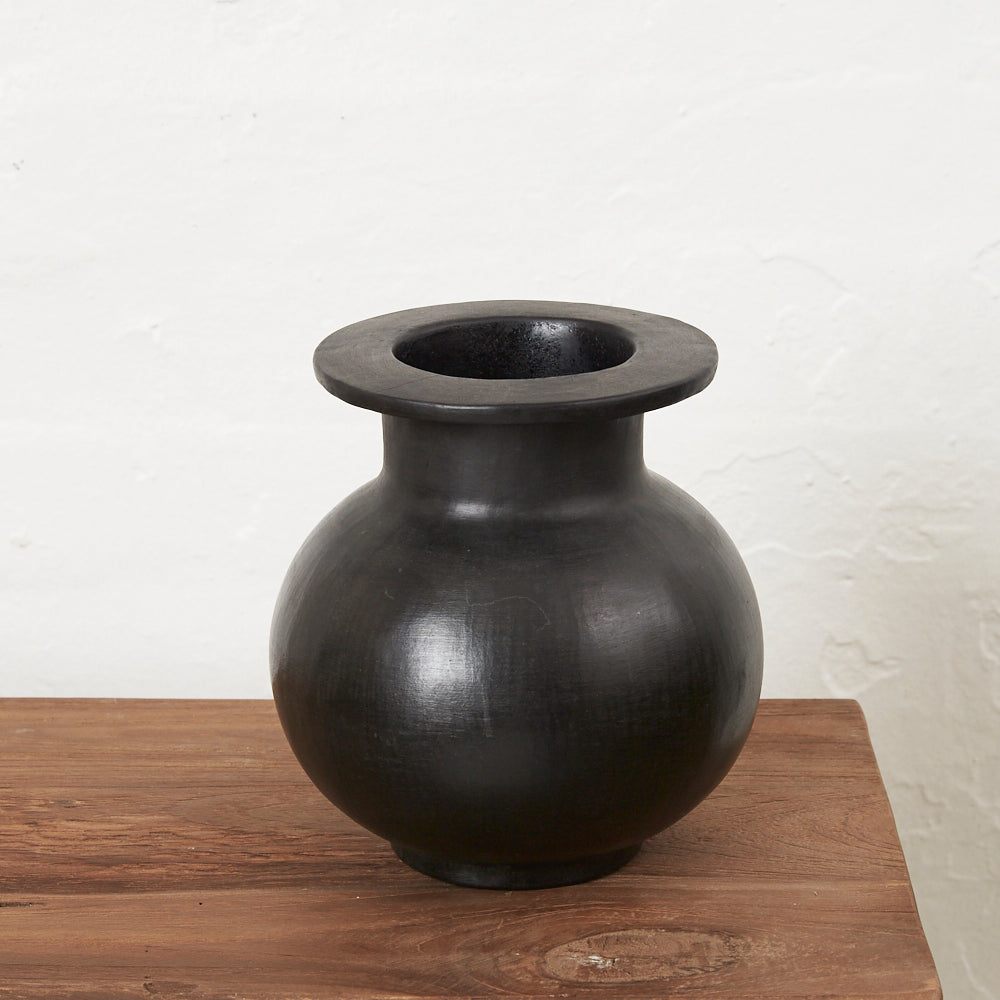 Hand Crafted Black Clay Short Vase