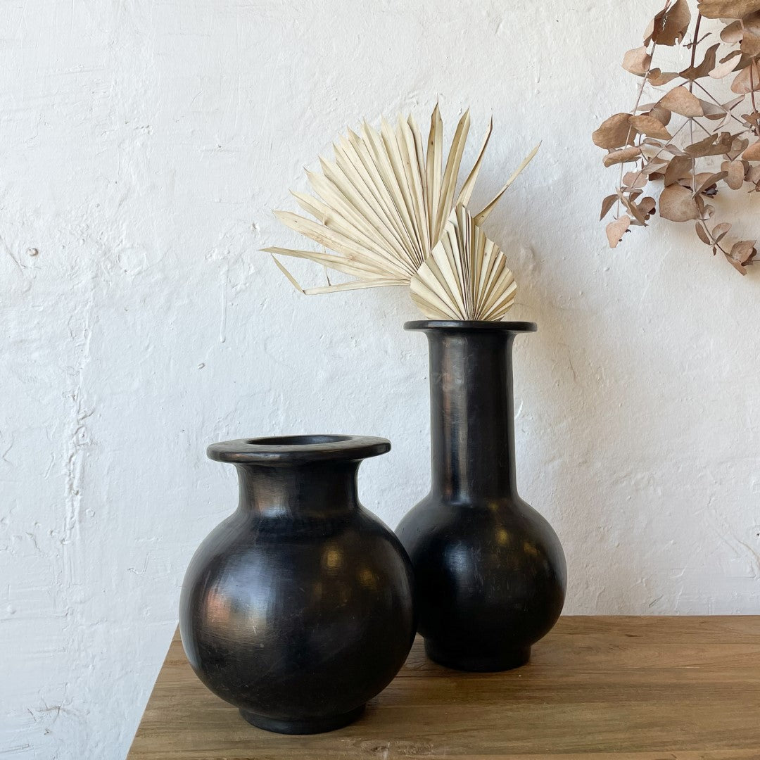 Hand Crafted Black Clay Short Vase