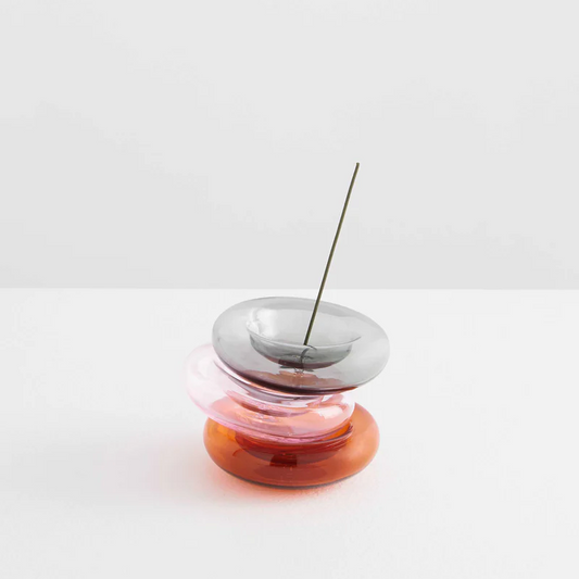 Maison Balzac playful and minimal bubble of 100% Borosilicate glass hand blown into a modern incense stick holder - stack of coloured glass pebbles with incense stick - Stocked at LOVINLIFE Co Byron Bay for all your gifts, candles and interior decorating needs
