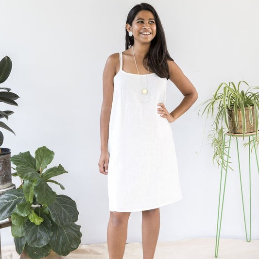 Classic French/Flax Linen, Loose fitting Summer Slip Dress, above the knee from Lovinlife Co Byron Bay