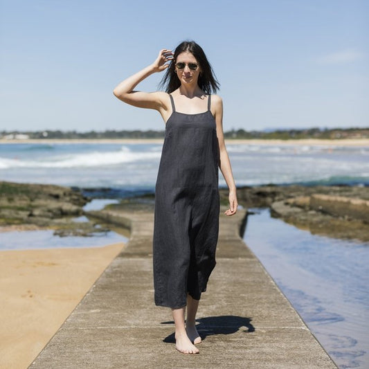 Classic French/Flax Linen, Loose fitting long Summer Slip Dress from Lovinlife Co Byron Bay