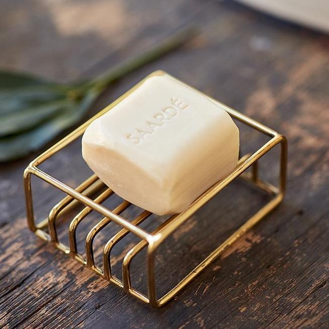 Lovinlife Co ByronBay – Saarde Patchouli Olive Oil Bar Soap – Patchouli scent – soap bar pictured resting in metal soap holder - available at LOVINLIFE Co Byron Bay for all your gifts, candles and interior decorating needs