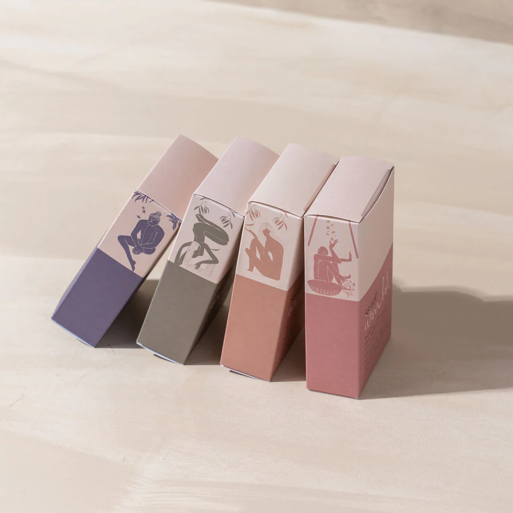 Saarde Room Spray range boxes lined up on side pictured from above - Stocked at LOVINLIFE Co Byron Bay for all your gifts, candles and interior decorating needs