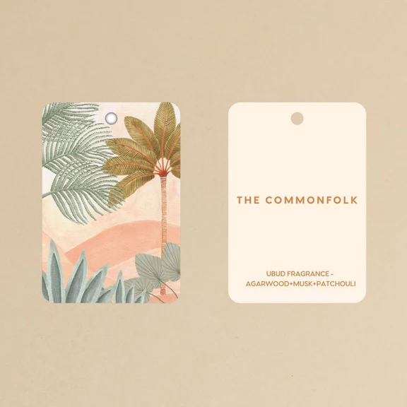 Air Freshener tags, showing back and front - Made from 100% post-consumer materials - Ubud scent Elevate your spiritual side with the woodiness of Agarwood, and dreaminess of Musk and Patchouli, then be taken to the tranquil terraces of the Ubud hinterland - Stocked at LOVINLIFE Co Byron Bay for all your gifts, candles and interior decorating needs