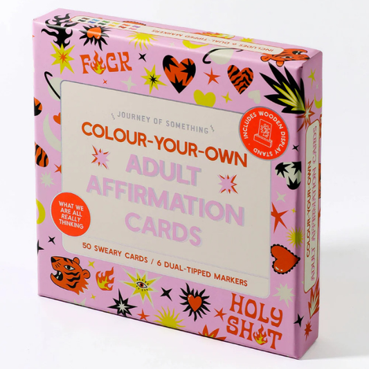 Box of Colour-Your-Own Adult Affirmation Cards with colourful designs and text on a white background. From Affirmation Cards - ADULT Version - Stocked at LOVINLIFE Co Byron Bay for all your gifts, candles, homewares and interior decorating needs