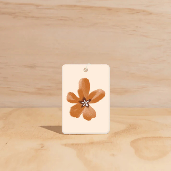 Flower Town design Air Freshener tags - Made from 100% post-consumer materials - BIARRITZ SCENT: jasmine, saffron + musk, Feel allured as you indulge in this poetic union that is luxe and luminous, yet grounding - Stocked at LOVINLIFE Co Byron Bay for all your gifts, candles and interior decorating needs