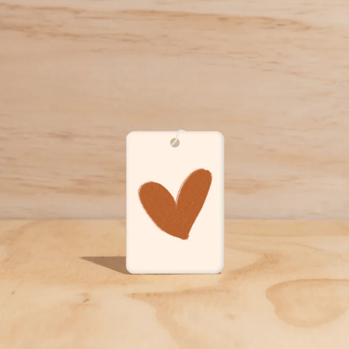 Warm Heart design Air Freshener tags - Made from 100% post-consumer materials - BYRON BAY SCENT: Almond Milk + Coconut Milk, It's all good. go with flow my friend. always follow the energy, it knows the way. Stocked at LOVINLIFE Co Byron Bay for all your gifts, candles and interior decorating needs
