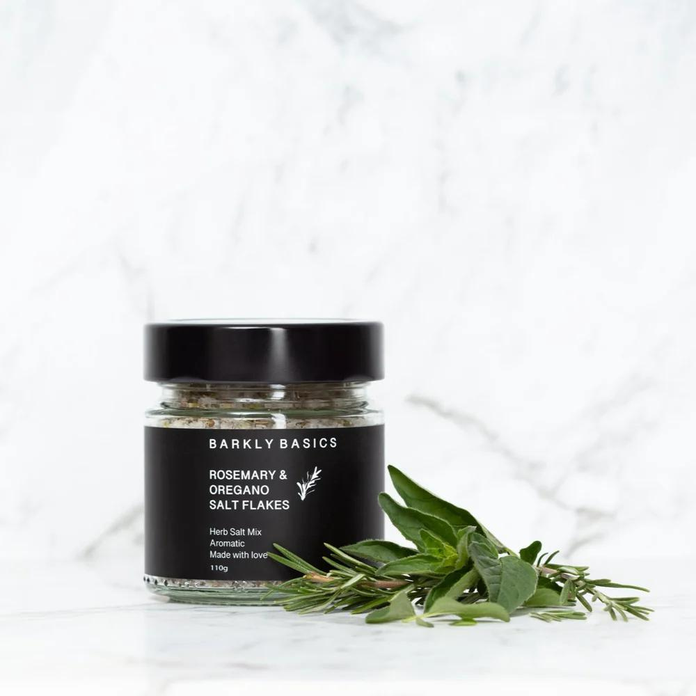 Barkly Basics Gourmet Rosemary & Oregano Salt Flakes - perfect for seasoning meats, poultry and roasted vegetables - available at LOVINLIFE Co Byron Bay for all your gifts, candles and interior decorating needs