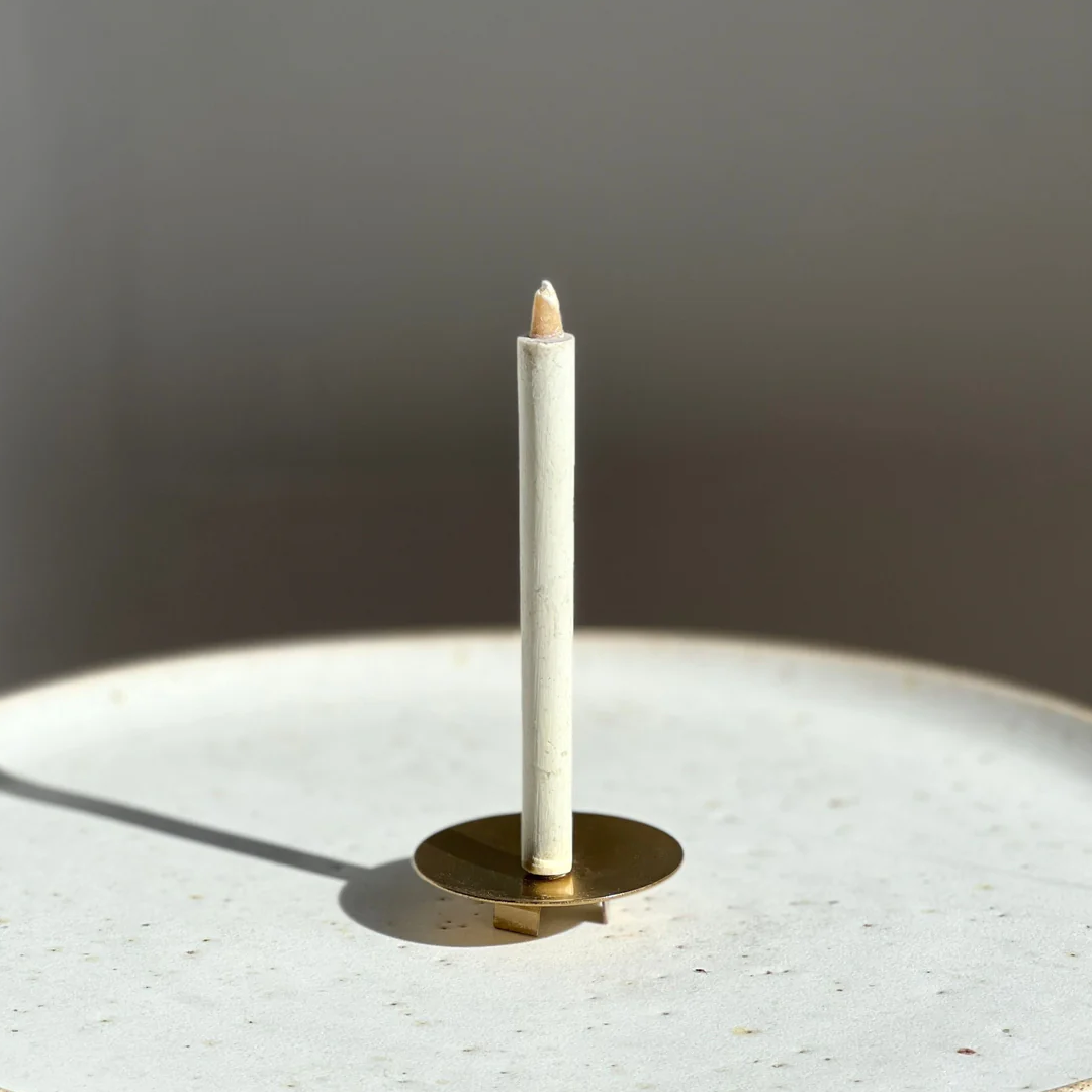 Candle Kiosk Ritual Candle Set - 5 x 40 Min Mindfulness candles - meditation candle pictured on brass stand - Stocked at LOVINLIFE Co Byron Bay for all your gifts, candles and interior decorating needs