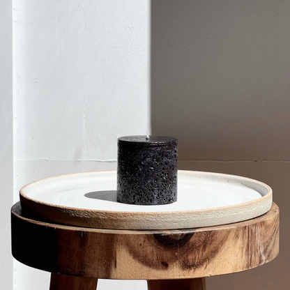 Candle Kiosk All Natural solid black textured pillar candle - Small - Fragrance Free, Smoke Free, Drip Free - New Size - Unscented - Stocked at LOVINLIFE Co Byron Bay for all your gifts, candles and interior decorating needs