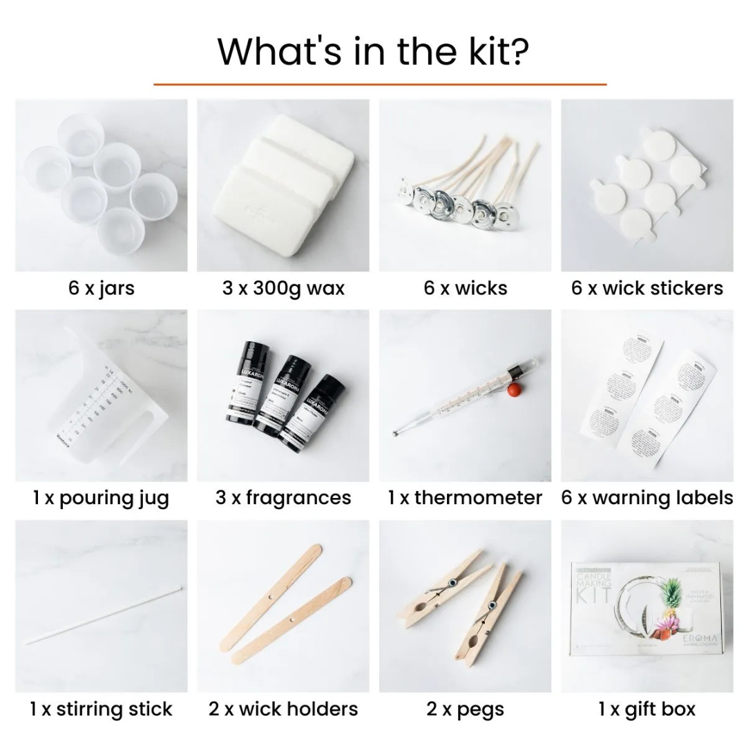 Candle Making Kit - Plain White by Eroma - picture of the kit contents - Stocked at LOVINLIFE Co Byron Bay for all your gifts, candles and interior decorating needs