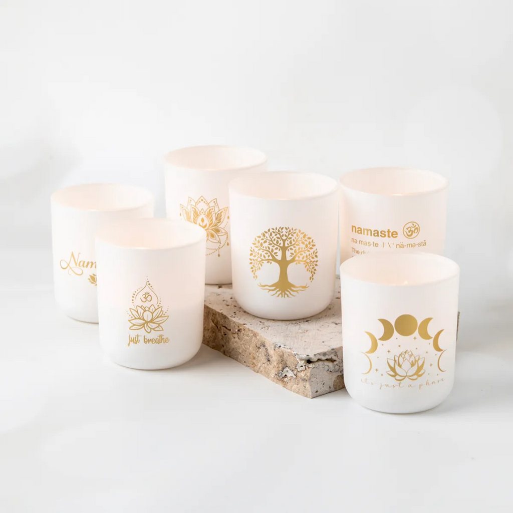 Candle Making Kit - Serenity White with Gold by Eroma - picture of the 6 white & gold candle jars included in the kit - Stocked at LOVINLIFE Co Byron Bay for all your gifts, candles and interior decorating needs