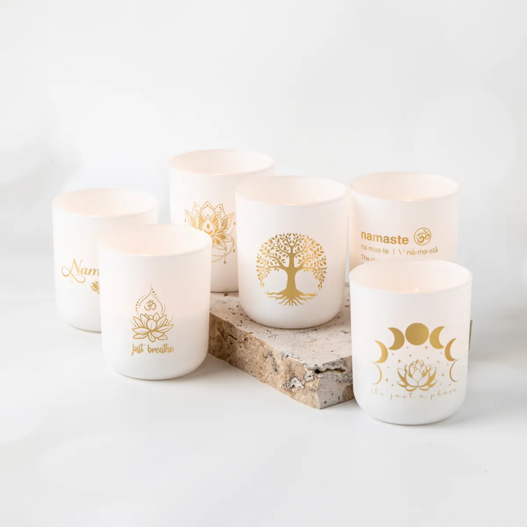 Candle Making Kit - Serenity White with Gold by Eroma - picture of the 6 white & gold candle jars included in the kit - Stocked at LOVINLIFE Co Byron Bay for all your gifts, candles and interior decorating needs